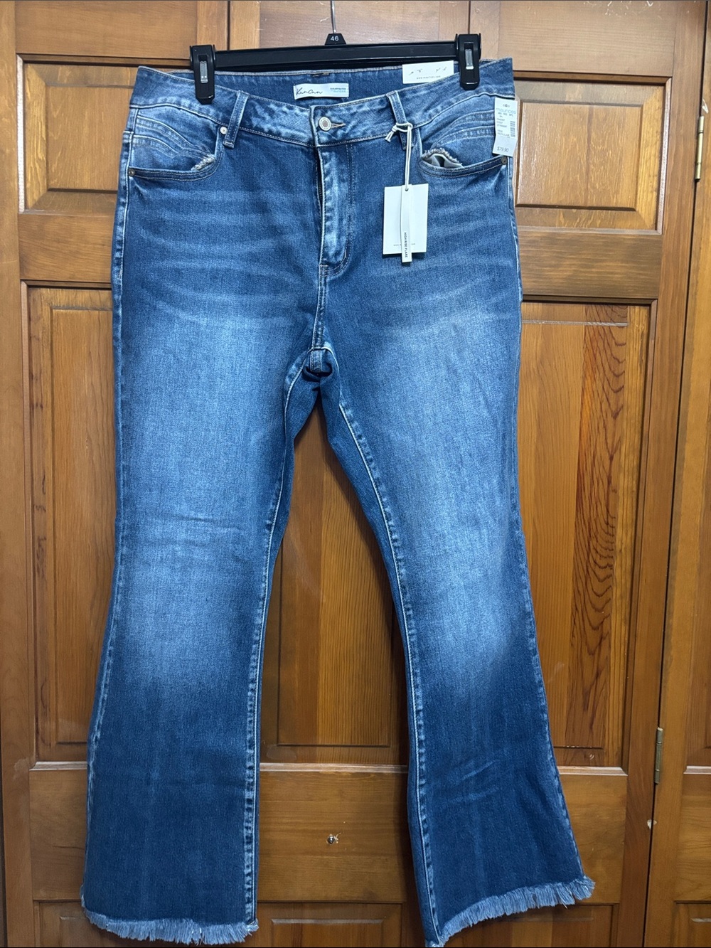 KanCan Medium Blue Flare Jeans with Frayed Hemline